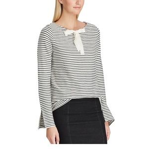Chaps striped tie neck top